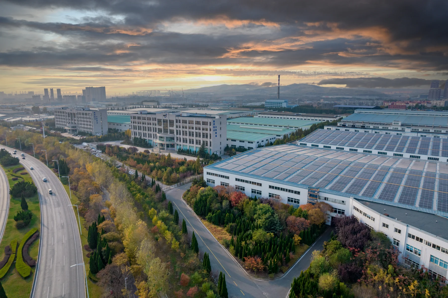 Aerial view of the Dalian Machine Tool manufacturing campus in Dalian, China
