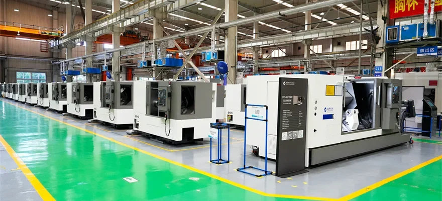 DMTG slant-bed CNC lathes arranged on the production floor